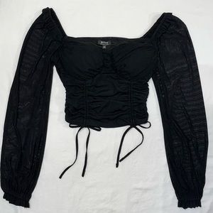 Black mesh ruched top with sleeves